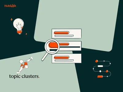 topic clusters image with magnifying glass graphic