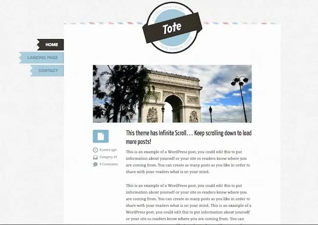 Free Genesis child theme Tote homepage