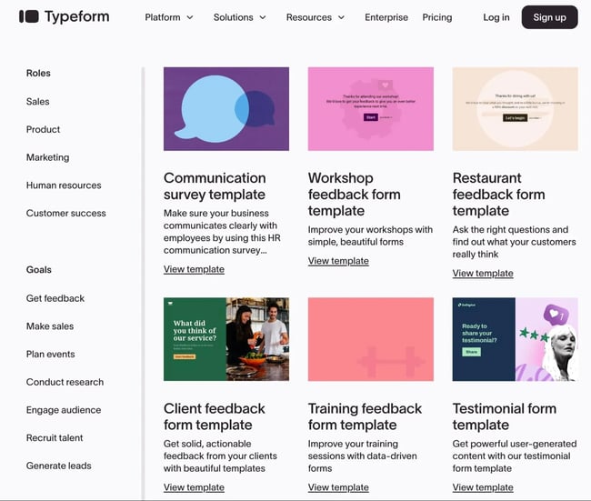 typeforms collection of feedback form templates