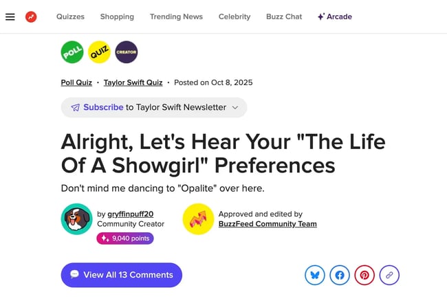 types of ctas, social sharing cta, buzzfeed