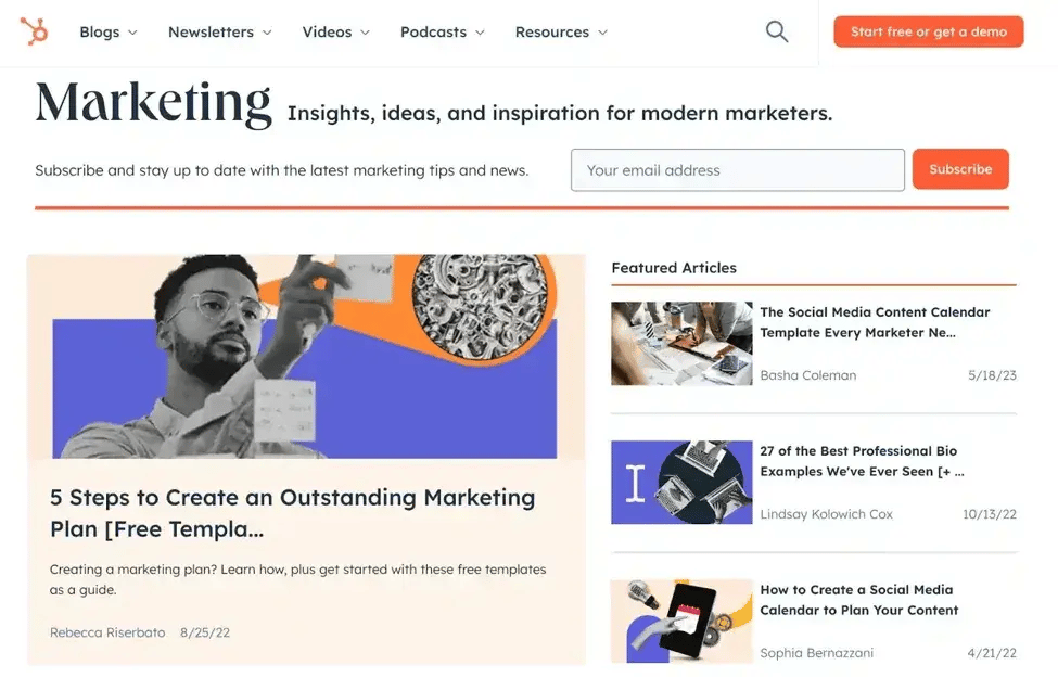 types of marketing; an example from of content from hubspot