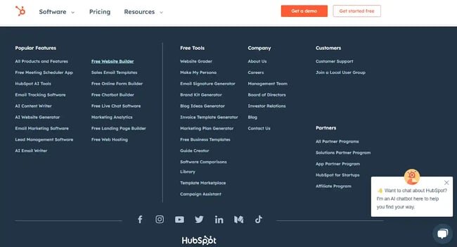 footer links