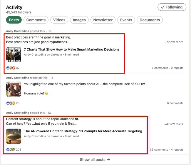 Andy Crestodina's example of navigating company's blog posts