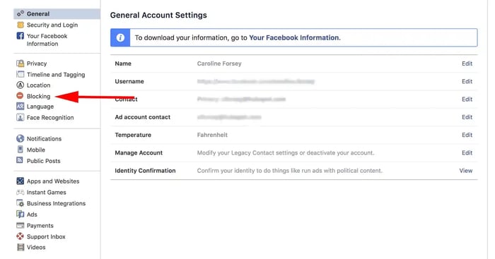 how to unblock someone on facebook: step 2