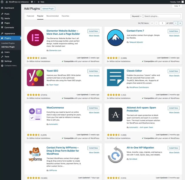 Installing plugins via the WordPress dashboard