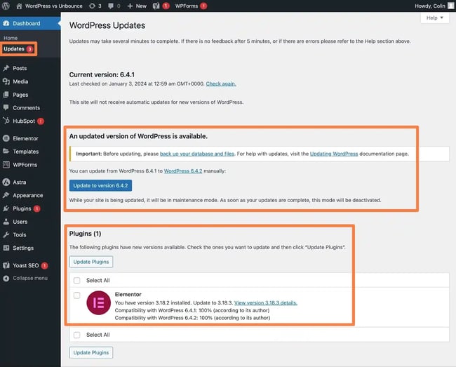 Unbounce vs WordPress, How to apply updates on a WordPress website