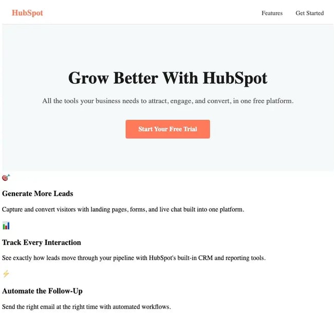 unstyled feature section for landing page using html and css