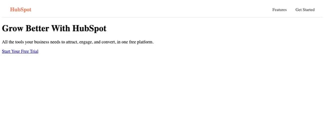 unstyled hero section for landing page using html and css