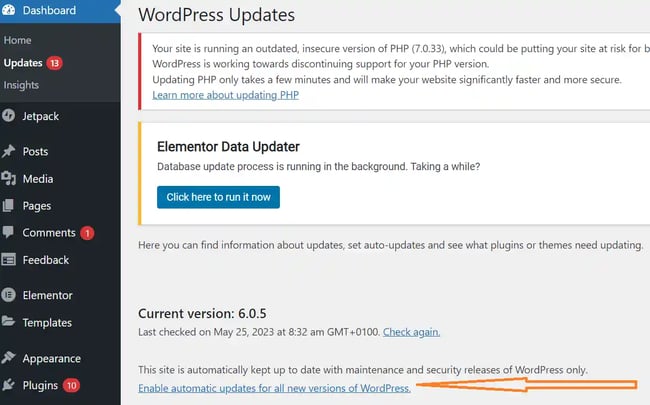 How to Update WordPress Automatically via Dashboard: Enable automatic updates for all new 