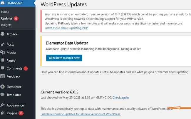 How to Update WordPress Automatically via Dashboard: This site is automatically kept up to date with each new version of WordPress.