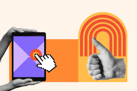Hands and a tablet representing usability heuristics