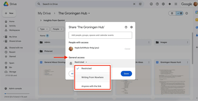 user controls in google drive