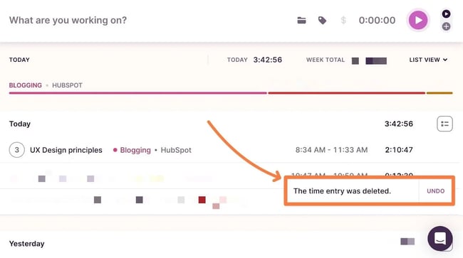 offer an ‘undo’ button for users like Toggl