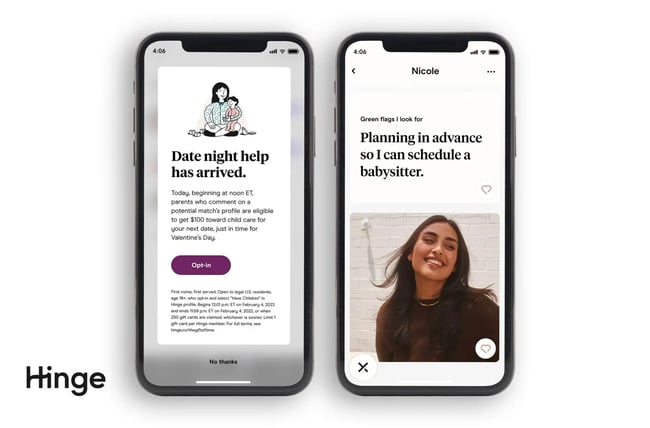 hinge valentines day ad for childcare