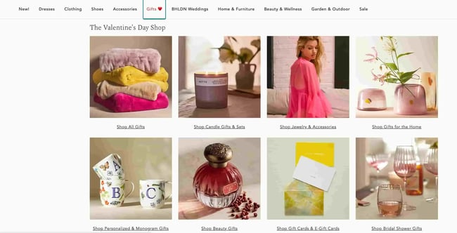 valentine's day website design: anthropologie 