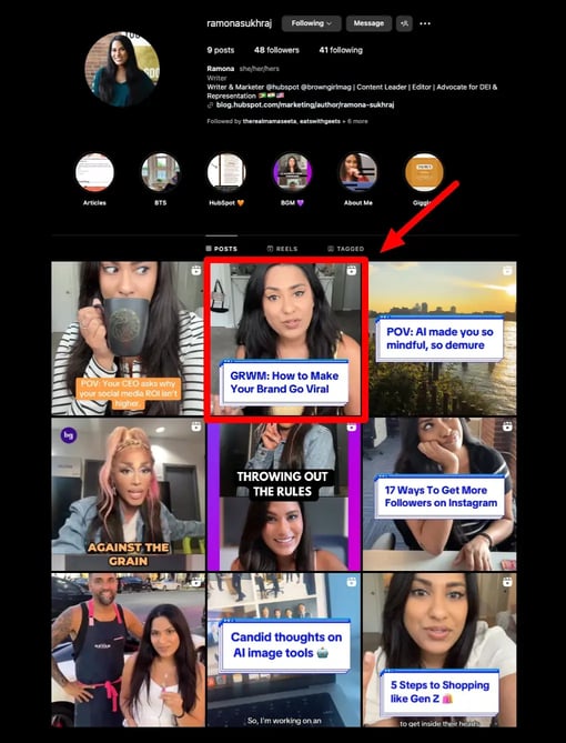 screenshot showing how a video longer than 90 seconds appears in a profile grid.