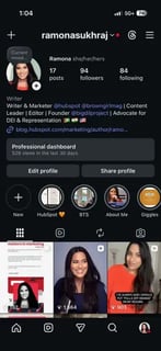 instagram profile where you can see the “professional dashboard” option for instagram video marketing metrics
