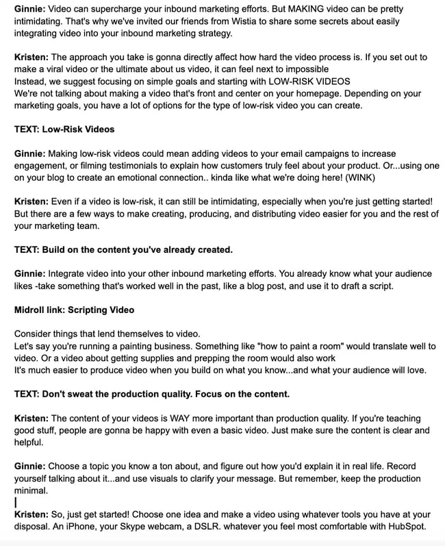 single column video script