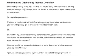 welcome and onboarding process overview