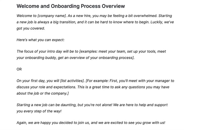 welcome and onboarding process overview
