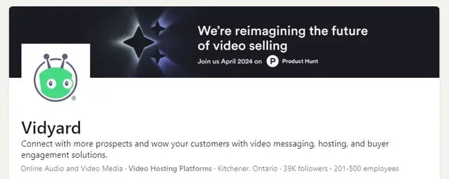 Vidyard LinkedIn banner, were reimagining the future of video selling.