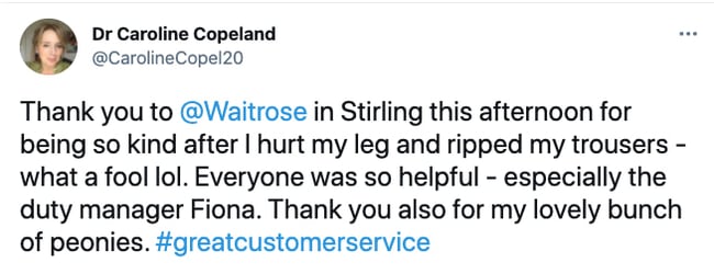Waitrose grocery story customer care testimonial