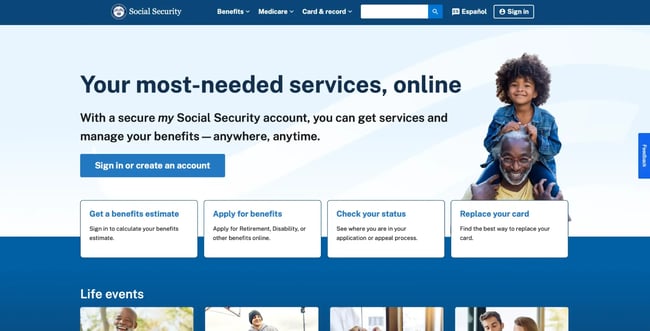 web accessibility example, social security