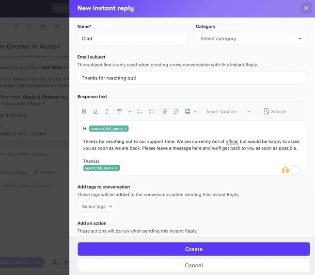 web based help desk software, groove instant reply