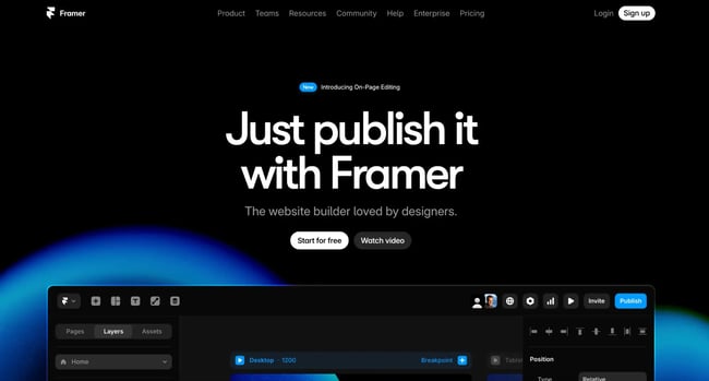 web design landing page, framer