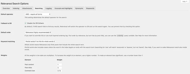 web page for the WordPress search plugin Relevanssi