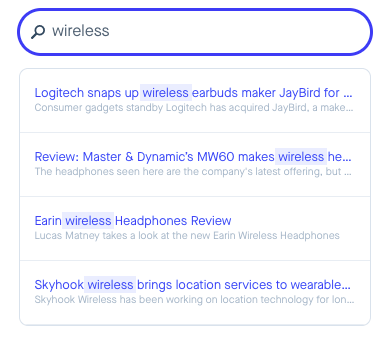 web page for the WordPress search plugin Swiftype