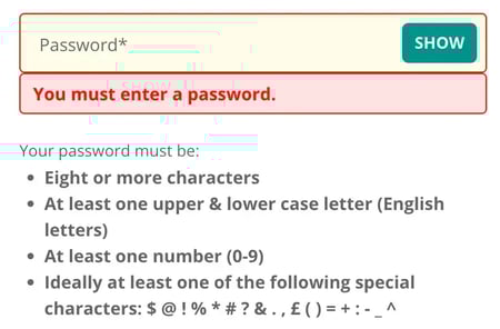 web accessibility guidelines: password form fill with requirements specified