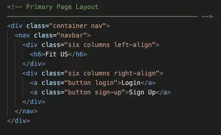 web design frameworks, navbar code for app using skeleton