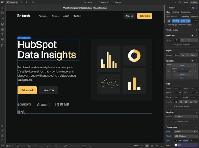 webflow, drag and drop page builder