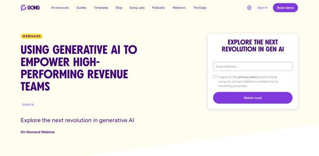 webinar landing page, gong