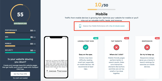 website audit example using hubspot’s free website grader