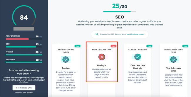 website audit, hubspot’s free website grader-1