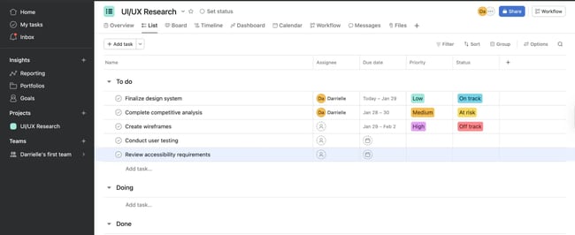 website design competitive analysis, asana