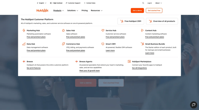 website design guidelines, hubspot’s menu navigation