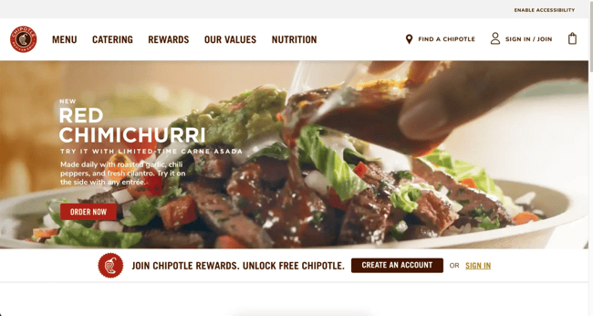 website home page design, chipotle