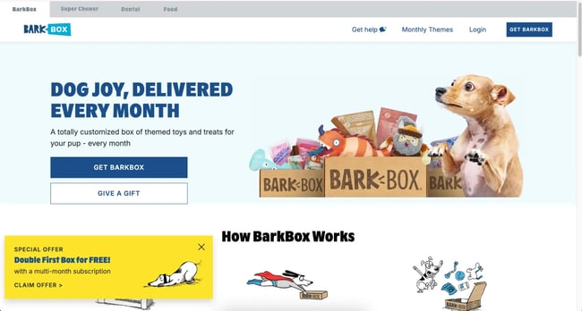 website home page design, barkbox