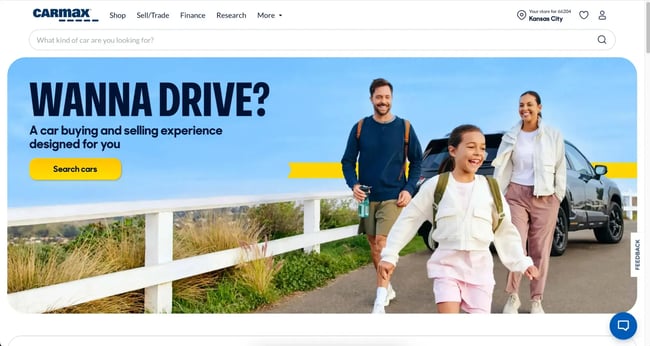 website home page design, carmax