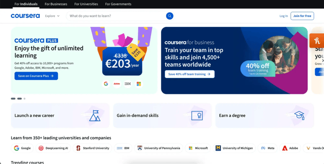website home page design, coursea