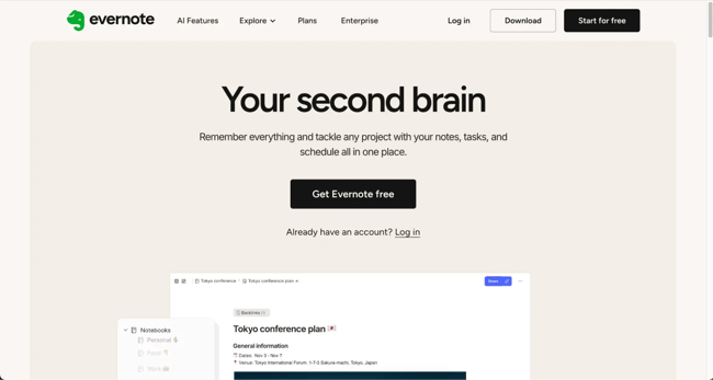 website home page design, evernote