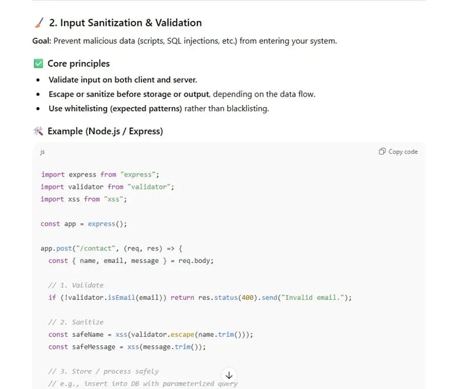 website security audit, ai prompts for web developers