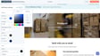 Website interface displaying the theme settings editing page, featuring color selection options and product images in a warehouse background.