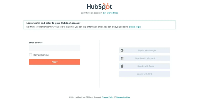 website with user accounts screenshot of a hubspot login page