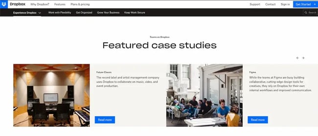 website carousel examples: dropbox