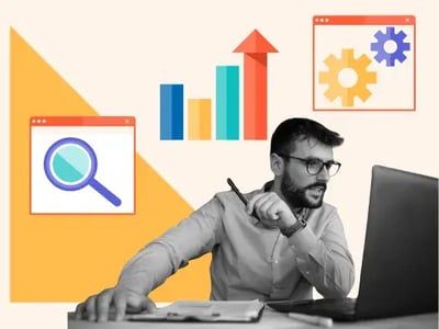 Man looking at website marketing trends on his computer