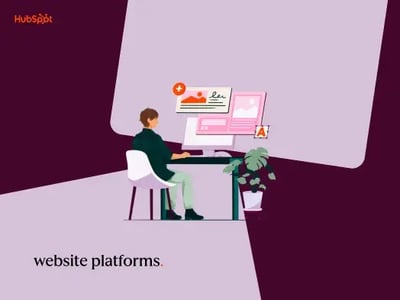 Illustration of a man looking at website platforms on his computer